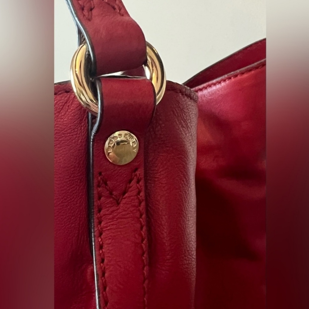 Burberry Red Leather Shoulder Bag with Check Trim - Picture 3 of 16